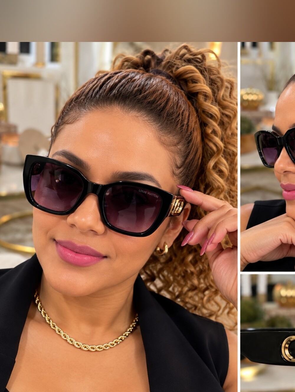 Luxurious Black Gradient Sunglasses with Gold Accents